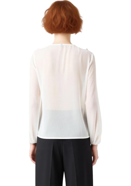 Kadın Şifon Bluz V Yaka Balon Kol Detaylı Kaliteli Şık Rahat Modern Zarif Günlük modelleri