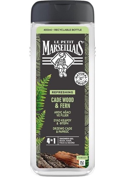 Le Petit Marseillais Duş Jeli Men Serisi Ardıç Ağacı ve Füjer (400 Ml)