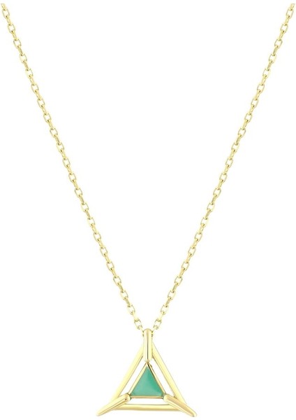 14 Ayar Yeşil Mineli Üçgen Tasarım Altın Kolye