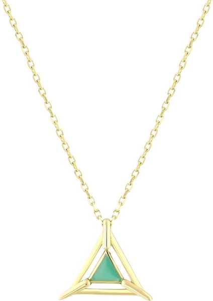 14 Ayar Yeşil Mineli Üçgen Tasarım Altın Kolye fiyatları