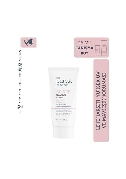The Purest Solutions Cilt Tonu Eşitleyici ve Leke Karşıtı Blemish Defense Renkli Güneş Koruyucu Krem Spf 50, Seyahat Boy 15 ml modelleri
