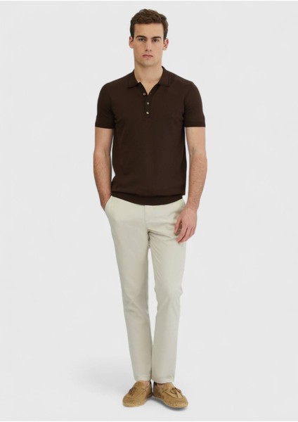 Kahverengi Polo Yaka Düz Örgü Triko fiyatları