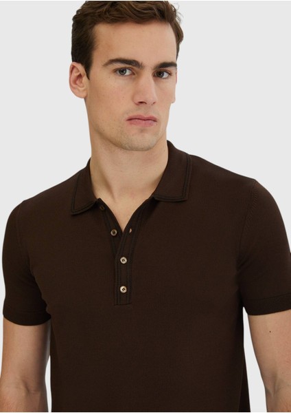 Kahverengi Polo Yaka Düz Örgü Triko modelleri