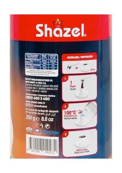 Shazel Hazır Türk Kahvesi 250 Gr- Sade