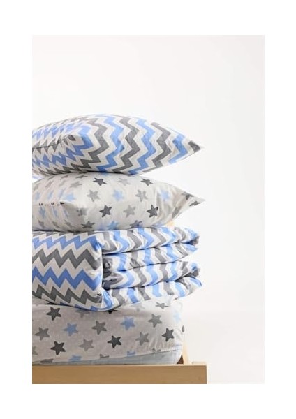 Zigzag Desenli Çarşaflı Pamuklu Tek Kişil Mavi modelleri