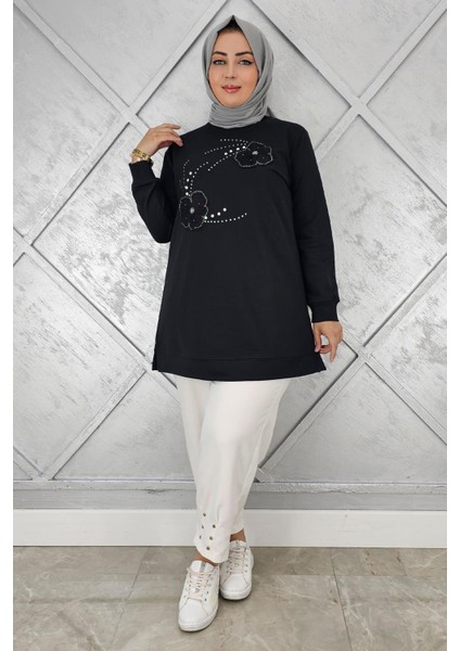 Kadın Dikme Çiçek ve Taş Detaylı Tesettür Tunik modelleri