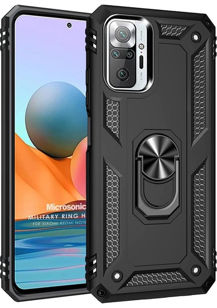 10 Pro Max Için Kılıf Military Ring Holder Siyah [ 10 Pro Max ile Uyumlu Kılıf - Siyah]