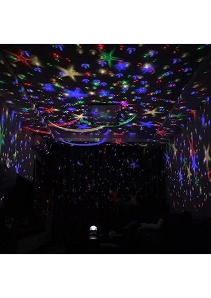 Star Dönen Renkli Ay ve Yıldız Yansıtmalı Projeksiyon Lamba Gece Lambası Parti Lambası Hediyelik (Mor) fiyatları