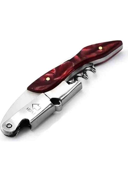 Tirbuşon Kırmızı Ahşap Saplı Paslanmaz Çelik Tirbuşon