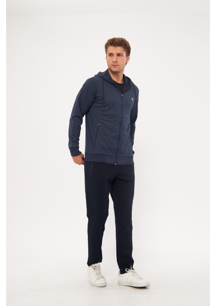 Erkek Pamuklu Tam Fermuarlı Kapüşonlu Eşofman Takımı Indigo 5296-İ modelleri