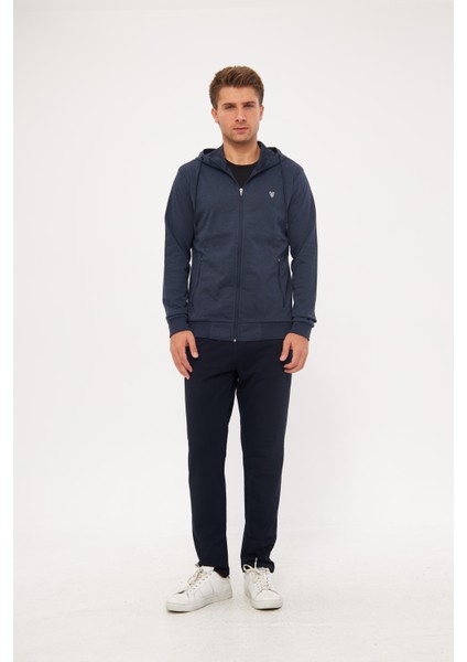 Erkek Pamuklu Tam Fermuarlı Kapüşonlu Eşofman Takımı Indigo 5296-İ indirimleri