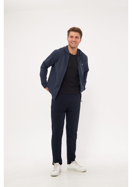 Erkek Pamuklu Tam Fermuarlı Kapüşonlu Eşofman Takımı Indigo 5296-İ