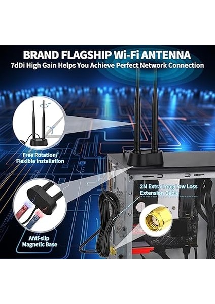 Wifi Anten 2.4ghz/5ghz/5.8ghz Wlan Sinyal Güçlendirici Anenne Dual Band Magnetic Base ile Rp-Sma Uzatma Kablosu Wi-Fi Yönlendirici Pcı Pcı-E Kart Pc Anakart Bluetooth Için fiyatları