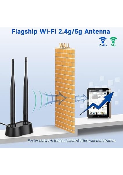 Wifi Anten 2.4ghz/5ghz/5.8ghz Wlan Sinyal Güçlendirici Anenne Dual Band Magnetic Base ile Rp-Sma Uzatma Kablosu Wi-Fi Yönlendirici Pcı Pcı-E Kart Pc Anakart Bluetooth Için modelleri