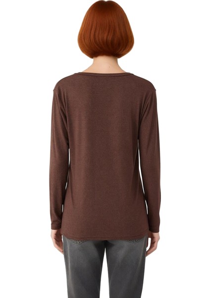 Kadın V Yaka Düşük Kol Uzun Kollu Esnek Örme Bluz Günlük Şıklık ve Rahatlık Için Kaliteli Şık modelleri