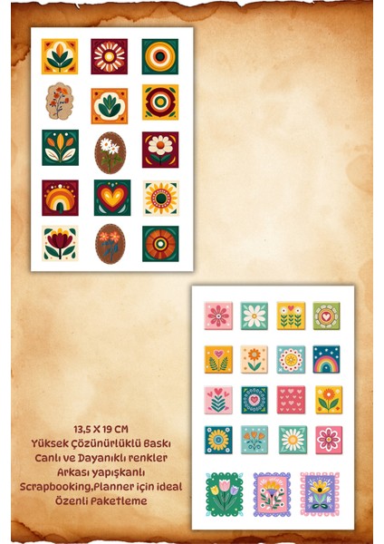 4'lü Etnik Pul Desenli Sticker Set/planner Ajanda Bullet Journal Için Uygun Set fiyatları
