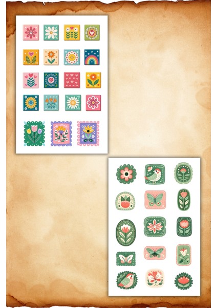 4'lü Etnik Pul Desenli Sticker Set/planner Ajanda Bullet Journal Için Uygun Set modelleri