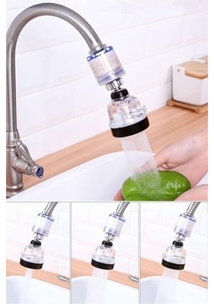 Arıtmalı 3 Fonksiyonlu Şeffaf 360 Derece Döner Musluk Başlığı Güçlendirici Hazneli