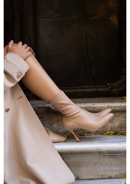 Kadın Marya Streç Cilt Yandan Fermuar Sivri Burun Ince Topuklu Bot fiyatları