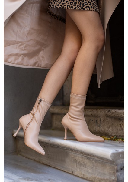 Kadın Marya Streç Cilt Yandan Fermuar Sivri Burun Ince Topuklu Bot fırsatları