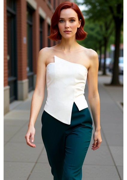 Kadın Straplez Bluz Modern Kesim Dokuma Kumaş Üst Model Kaliteli Şık Rahat Modern Zarif Günlük fırsatları