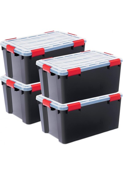 Ohyama Kutular Plastik Saklama Düzenleyici 4&apos;lü Set 50L Istiflenebilir Sağlam Kulplar Sabit Çok Amaçlı Hava Geçirmez Yatak Odası Oturma Odası Ofis - Ddat-L - Siyah