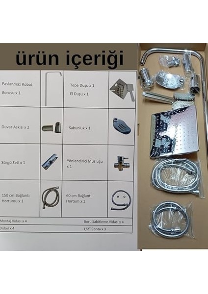 Duş Sistemi Seti, Tepe Duş Başlığı ve El Duşu, Pirinç Yönlendirici, Paslanmaz Çelik, Abs Sabunluklu (Ckkrom Hawai) modelleri