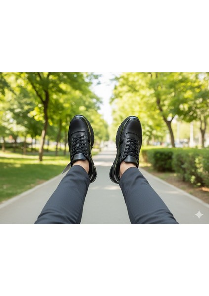 Erkek Günlük Mevsimlik Kışlık Hakiki Deri Siyah Ayakkabı Kaydırmaz Taban Ortopedik Bağcıklı fırsatları