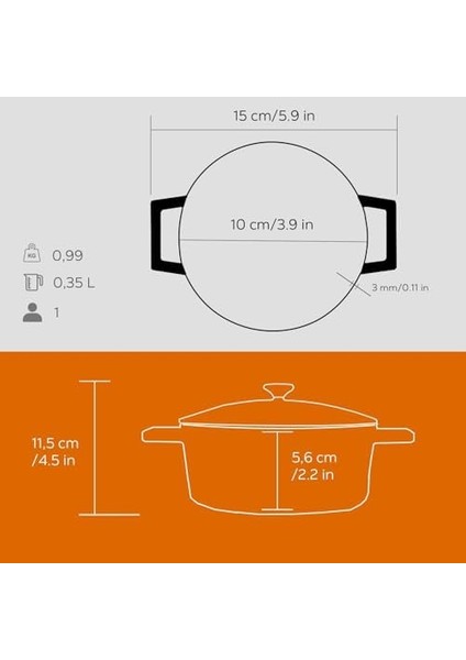 Metal Döküm Mini Tencere,, 10 Cm, 0.35 L Hacim, Turuncu fiyatları