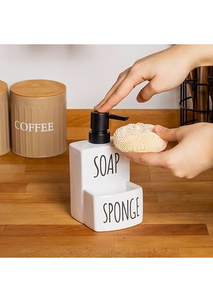 Sıvı Sabunluk ve Süngerlik Seti – Mutfak Banyo Düzenleyici, Seramik Sabunluk Pompalı, Sünger Organizer, Şık ve Pratik Lavabo Üstü Deterjanlık Şık ve Pratik Banyo 17 x 9 cm Sünger Hediyeli fiyatları