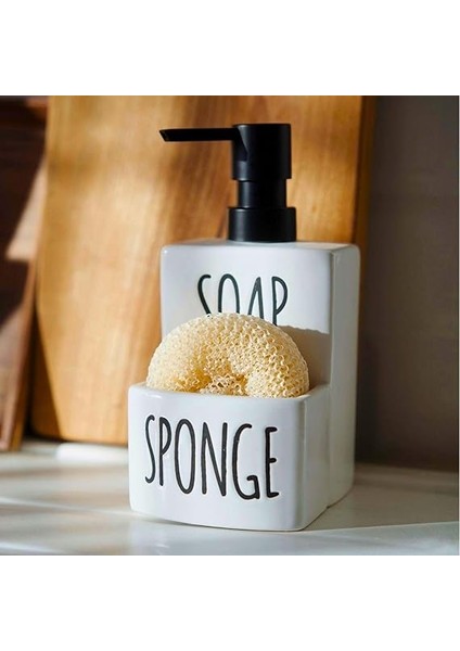 Sıvı Sabunluk ve Süngerlik Seti – Mutfak Banyo Düzenleyici, Seramik Sabunluk Pompalı, Sünger Organizer, Şık ve Pratik Lavabo Üstü Deterjanlık Şık ve Pratik Banyo 17 x 9 cm Sünger Hediyeli modelleri