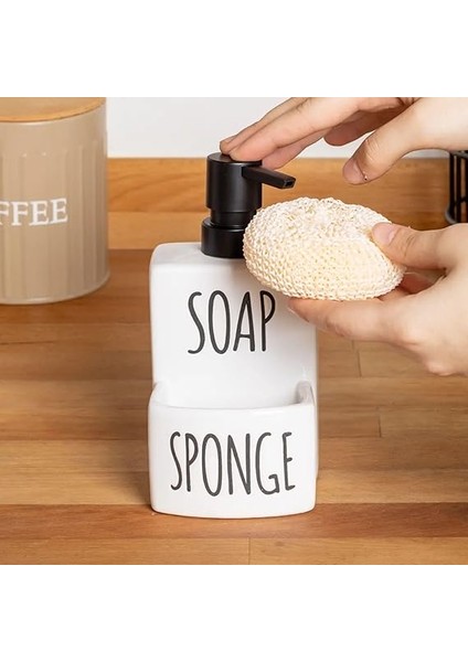 Sıvı Sabunluk ve Süngerlik Seti – Mutfak Banyo Düzenleyici, Seramik Sabunluk Pompalı, Sünger Organizer, Şık ve Pratik Lavabo Üstü Deterjanlık Şık ve Pratik Banyo 17 x 9 cm Sünger Hediyeli fırsatları