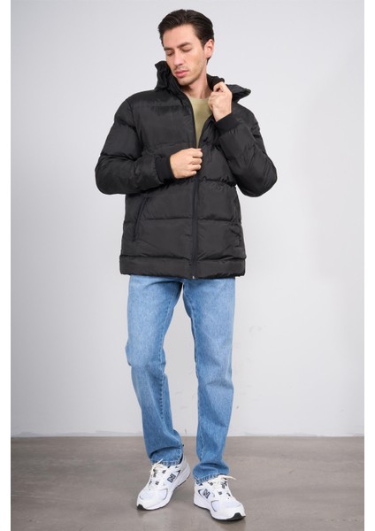 400 Siyah Erkek Kapüşonlu Astarlı Dolum Mont fiyatları