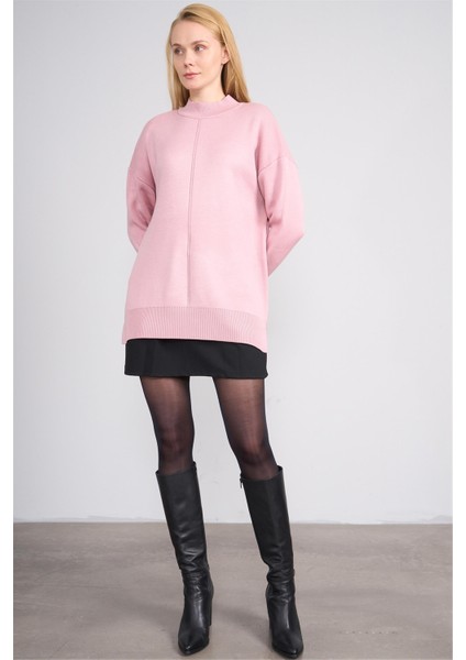 Çetinkaya Miya Mira Modest 8626 Kadın Dik Yaka Akrilik Yırtmaçlı Triko Kazak Pudra fırsatları