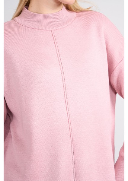 Çetinkaya Miya Mira Modest 8626 Kadın Dik Yaka Akrilik Yırtmaçlı Triko Kazak Pudra indirimleri