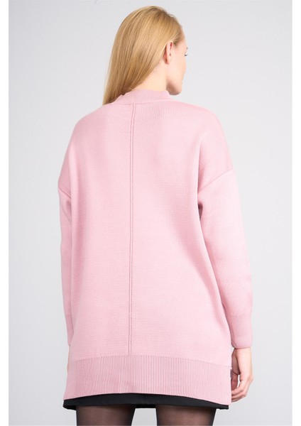 Çetinkaya Miya Mira Modest 8626 Kadın Dik Yaka Akrilik Yırtmaçlı Triko Kazak Pudra