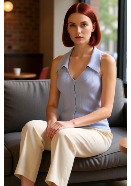 Kadın Fitted Triko Polo Yaka Üst Günlük Kullanım Için Ideal Konfor Kaliteli Şık Rahat Modern