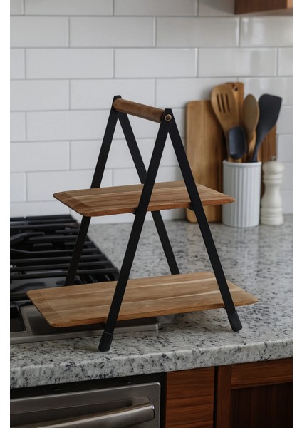 Akasya 2 Katlı Metal Raf Mutfak Banyo Düzenleyici Saplı Raf