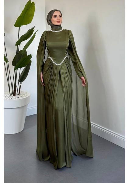 Maelis Beli ve Boynu Taşlı Abiye Haki