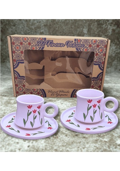 El Yapımı 2 Kişilik Lüks Kahve Fincanı Hediye Seti – Zarif Çiçek Desenli fiyatları