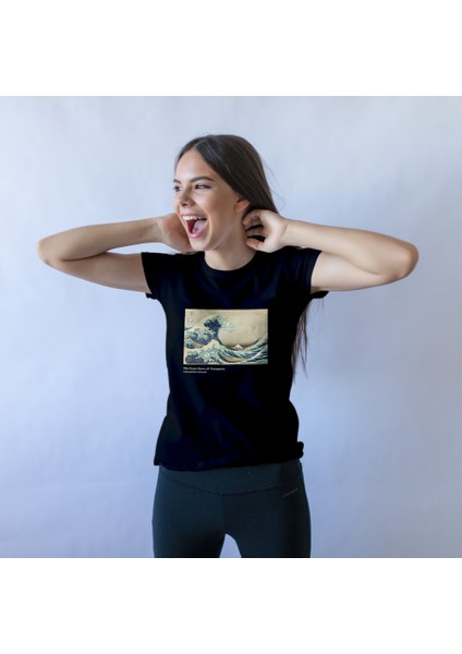 Kanagawa Oki Nami Ura Tişört - Siyah fiyatları