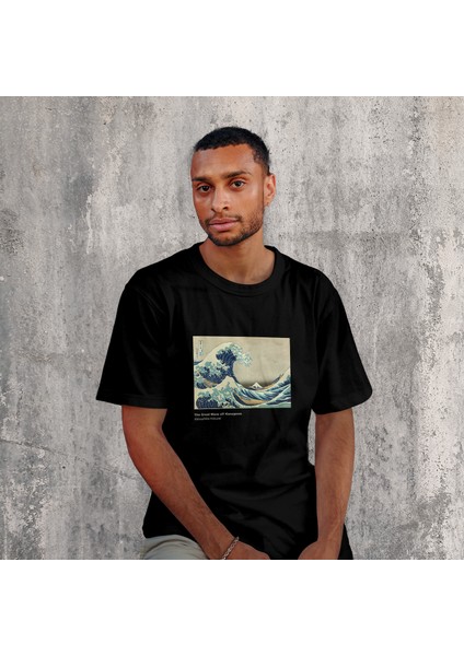 Kanagawa Oki Nami Ura Tişört - Siyah modelleri
