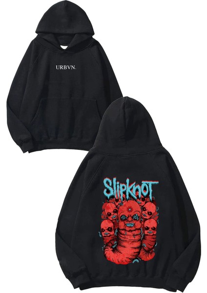 Slipknot Tasarım Baskılı Oversize Siyah Kapüşonlu Sweatshirt