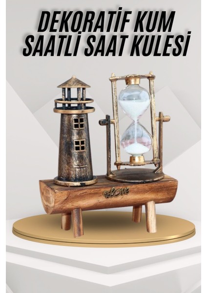 Deniz Feneri Kum Saati Ahşap Görünümlü Vintage Tarz Biblo