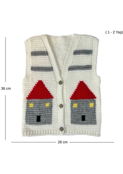 3784 El Örgüsü Ev Desenli Örgü Yelek / 1 - 2 Yaş fiyatları