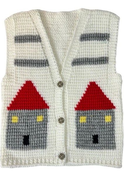 3784 El Örgüsü Ev Desenli Örgü Yelek / 1 - 2 Yaş modelleri