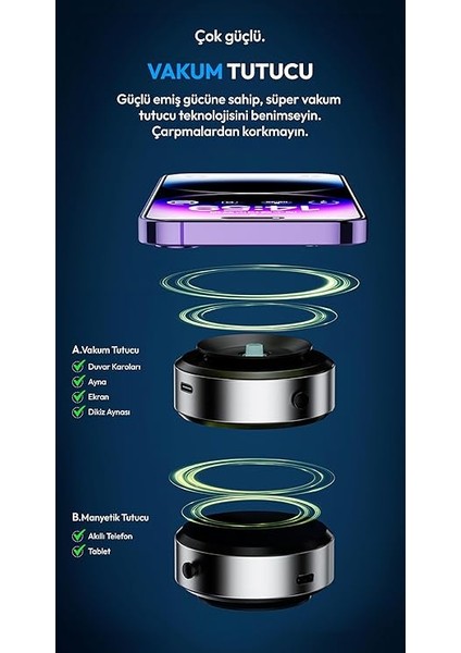 iPhone ve Manyetik Özellikli Telefonlar Için Elektrikli Vakumlu Çift Taraflı Çok Fonksiyonlu Akıllı Telefon Tutucu fiyatları