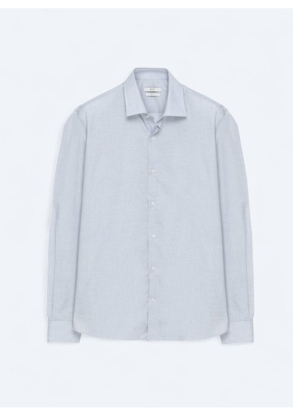 Gri Regular Fit Dokuma Klasik Pamuk Karışımlı Gömlek