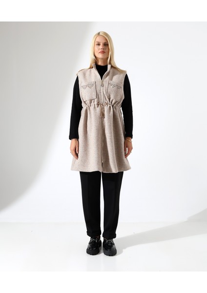 Kadın Fermuar Kapama Mütevazı Büyük Beden Yelek