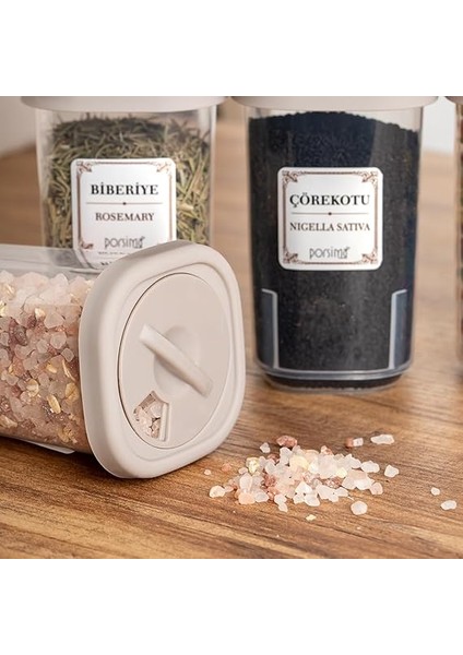 1061 Döner Kapaklı Etiketli Baharatlık Seti - 12'li Cappuccino Kapaklı 350 cc modelleri